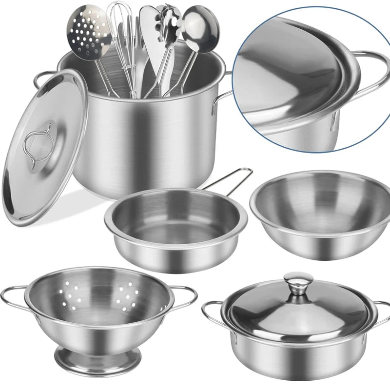 Mini Stainless-Steel Kitchen Toys .A Tiny Size Play House Cooking Utensil Set for Kids . Educational Kitchen Experience