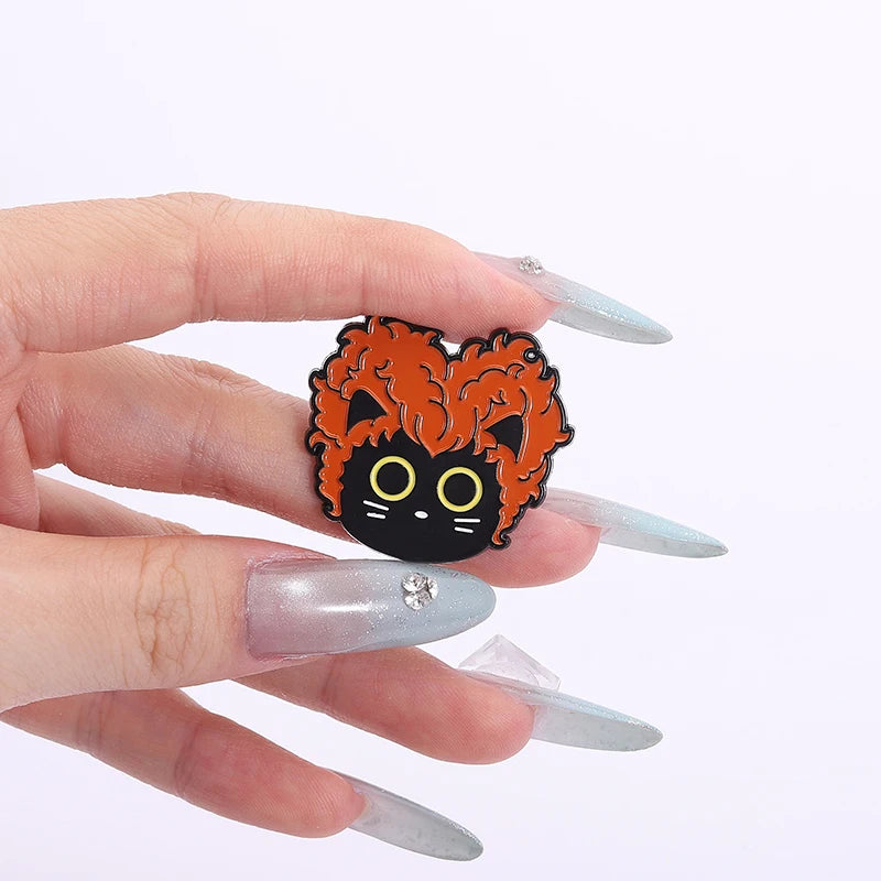 Funny Witch Black Cat Enamel Pins Family Comedy Film Movies Witch Sisters Brooch Lapel Badge Halloween Jewelry Gifts for Friends
