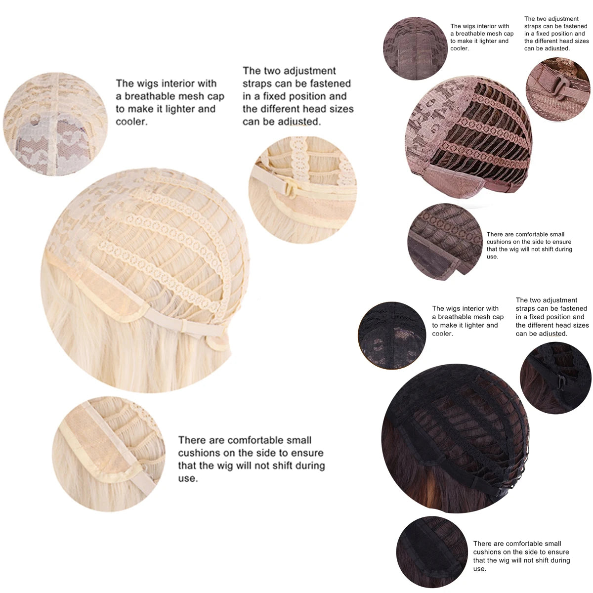 Peach shade shade wig Ladies dark red white shade shade wig with bangs Heat resistant synthetic wig Halloween cosplay party wig