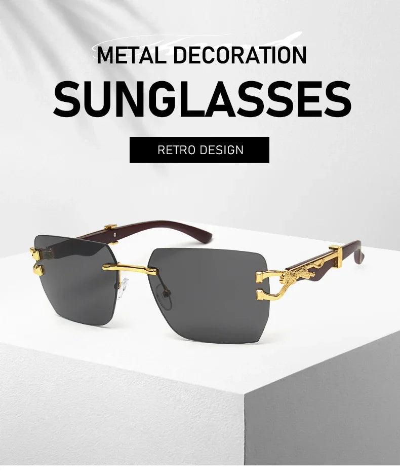 Rimless Square Leopard Frame Outdoor Sunglasses For Man Designer Gradient Sun Glasses Woman Fashion Vintage Luxury Eyewear