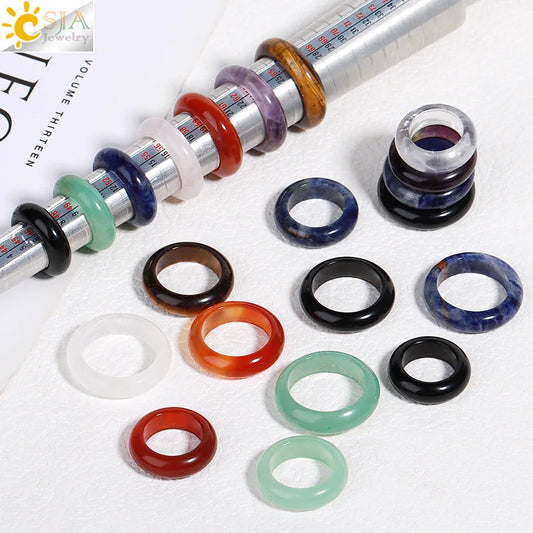 Healing Gem Stone Crystal Band Rings for Men Natural Pink Stone Quartz Red Agates Jaspers Dainty Finger Ring Women Jewelry H474