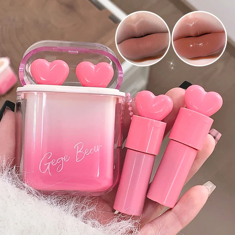 GegeBear Heartfelt Water-Gloss Lip Set:Lasting, Non-Fading Formula for a Natural, Compact, Portable Design Resembling Earbuds