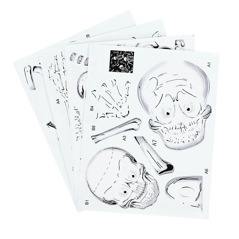 4Pcs Halloween Large Skeleton Wall Stickers Human Skull Bones Bat Window Stickers Halloween Party Scary Home Room Decal Decors