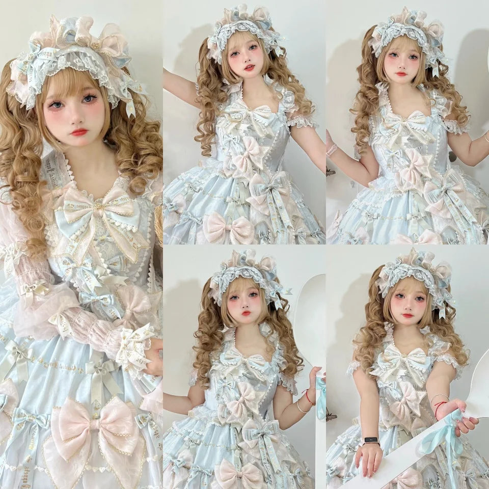 Synthetic Short Lolita Cosplay Christmas Halloween Bob Brown Blonde LM Wig With Long Curly Ponytail Natural Fake Hair for Women