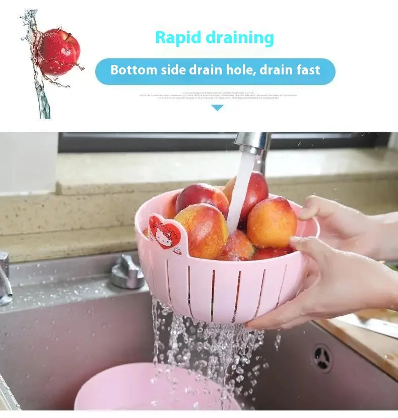 Hello Kitty Fruit Tray Vegetable Basket  Household Use Double Kitchen Storage Basketful Convenient Fruit Dish Kitchen Supplies