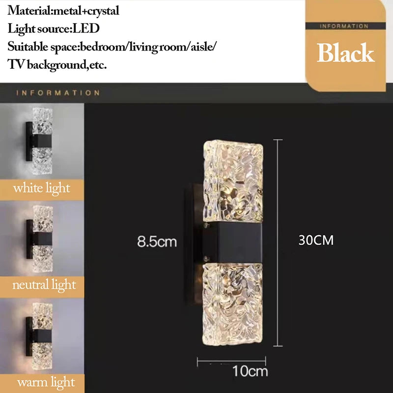 Corrugated Crystal Wall Lamps Modern LED Lighting Indoor Wall Sconces Living Room TV Background Bedroom Aisle Home Decor Lustre