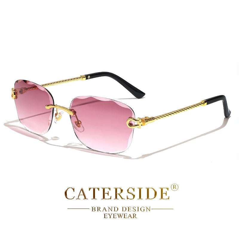CATERSIDE Retro Fashion Sunglasses Women Men Brand Designer Rimless Gradient Sun Glasses Shades Cutting Lens Ladies Eyeglasses