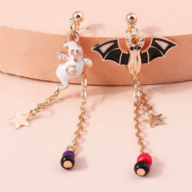 Aihua Fashion Halloween Earrings Enamel Ghost Skeleton Pumpkin Bat Spider Earrings For Women Halloween Night Party Jewelry Gifts