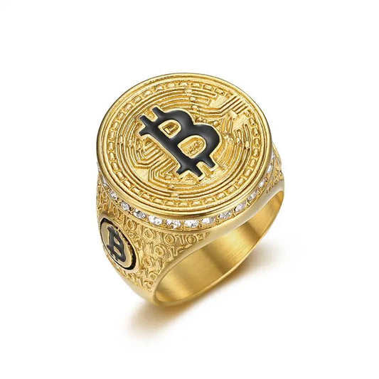 Hip hop Jewelry Accessories Wholesale Jewelry Men Rings Halloween Rings for Men Cool Stuff Chunky Rings Bitcoin Round