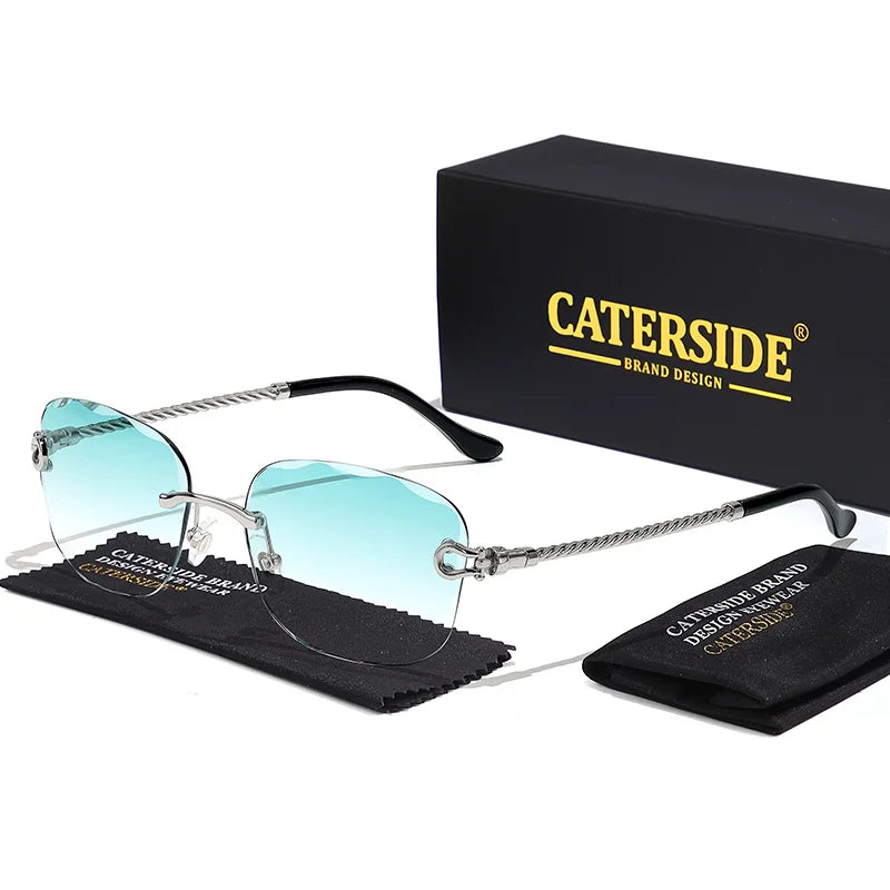 CATERSIDE Retro Fashion Sunglasses Women Men Brand Designer Rimless Gradient Sun Glasses Shades Cutting Lens Ladies Eyeglasses