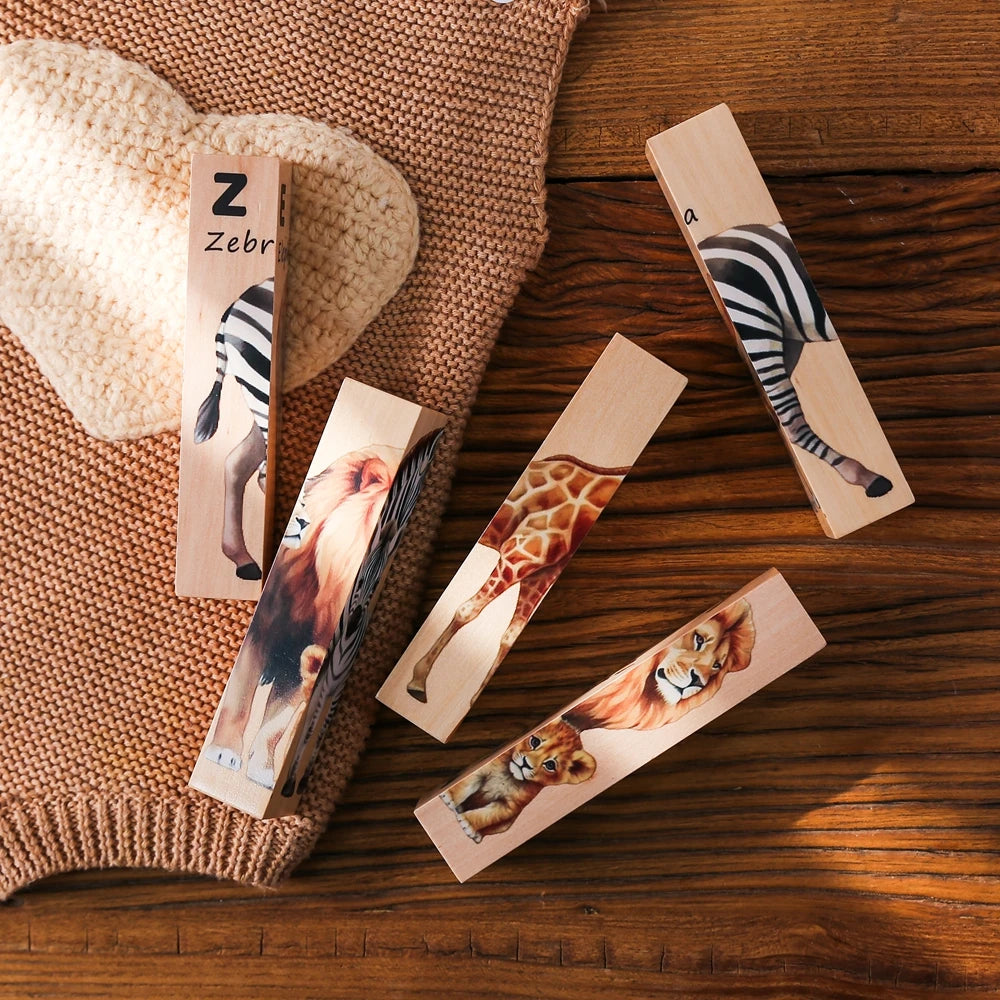 Wooden Block Baby Toys Wooden Children's Educational Toys Animal Matching Puzzle toddler Toys 3 Year Old Game Baby Games 2 Years