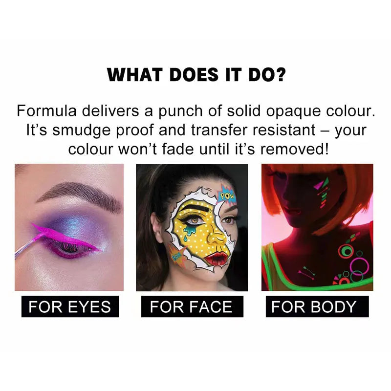 12 Cores UV Glow Paint Fluorescent Neon Oil Face Body Cosmetic Palette for Halloween Party Paint Fancy Dress Kid Cosplay Makeup