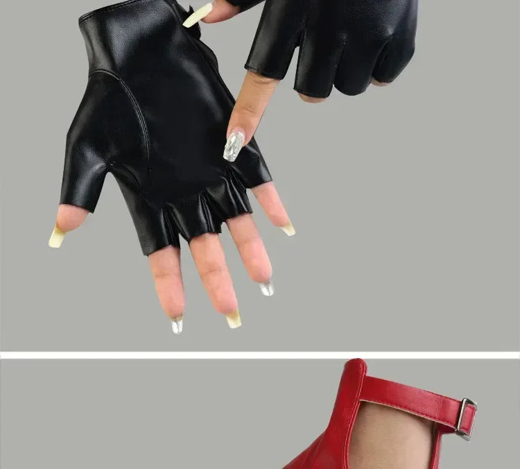 Women Halloween PU Leather Waterproof  Fingerless Gloves Female Half Finger Driving Cycling New Fashion Punk Gloves Dance Gloves