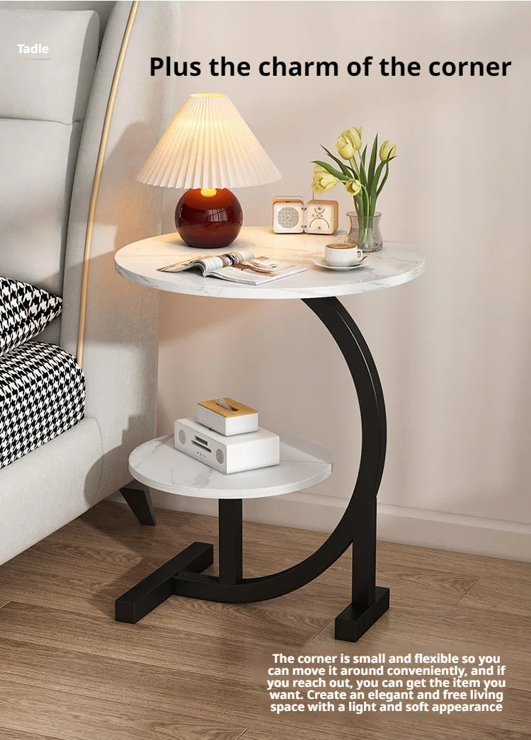 Household Mini Coffee Table Light Luxury Movable 2layer Sofa Side Table Bedside Storage Shelf Balcony Coffee Table Shelves