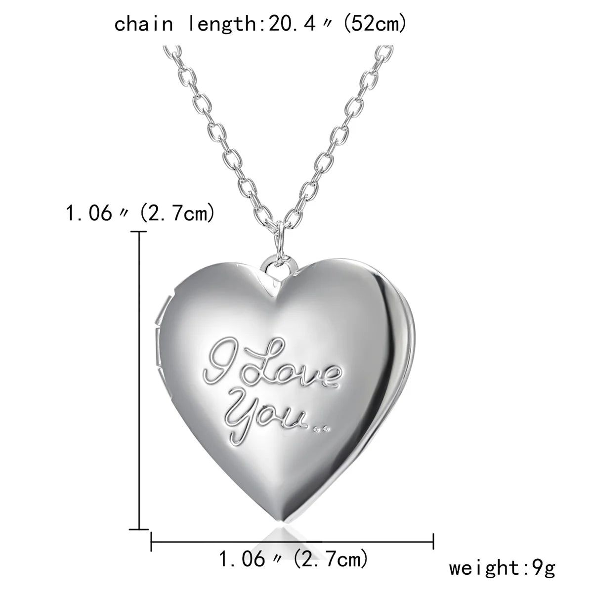 Silver Color Love Heart Photo Frame Pendant Necklace For Women I Love You Flower Pattern Heart Openable Locket Necklace Jewelry