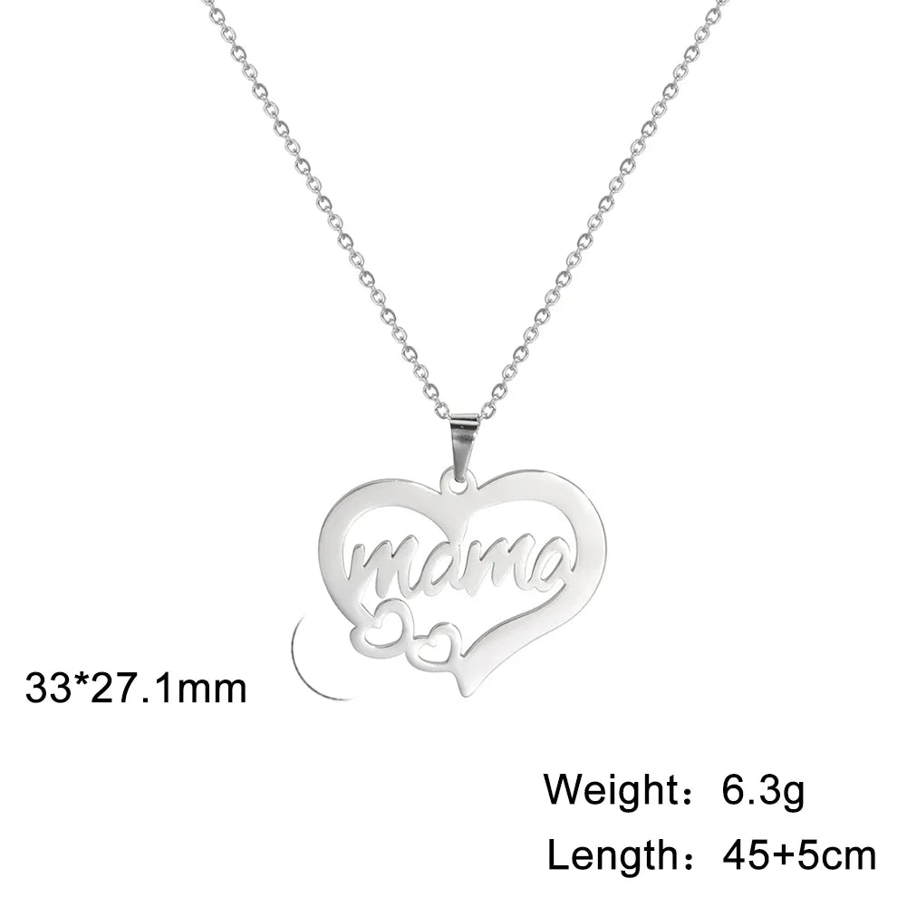 Skyrim Mama Letter Pendant Necklace for Women Stainless Steel Neck Chain Choker Trendy Family Jewelry Mother's Day Gift for Mom
