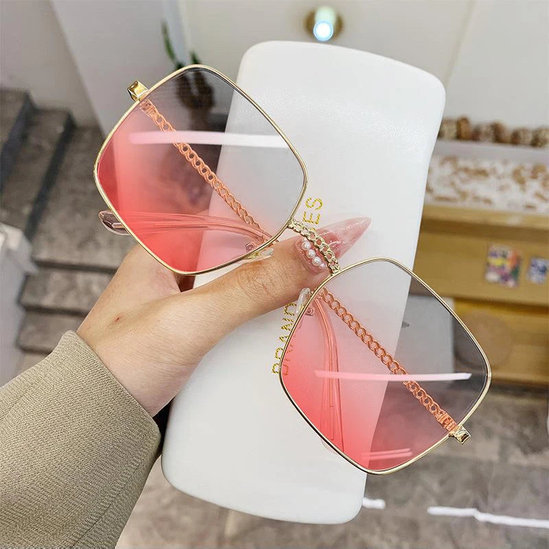 JSJM New Fashion Big Frame Sunglasses Women Classic Brand Design Luxury Metal Oversize Sun Glasses Female Oculos De Sol UV400