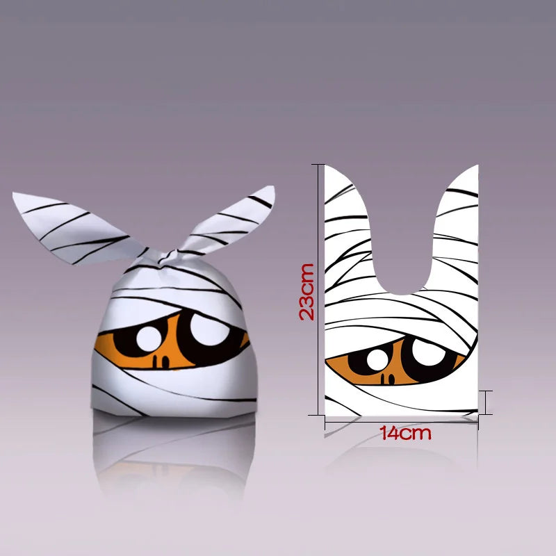 10/20pcs Halloween Candy Bags Rabbit Ear Plastic Bag For Kids Gift Biscuits Cookies Dessert DIY Packaging Supplies Baking Decor