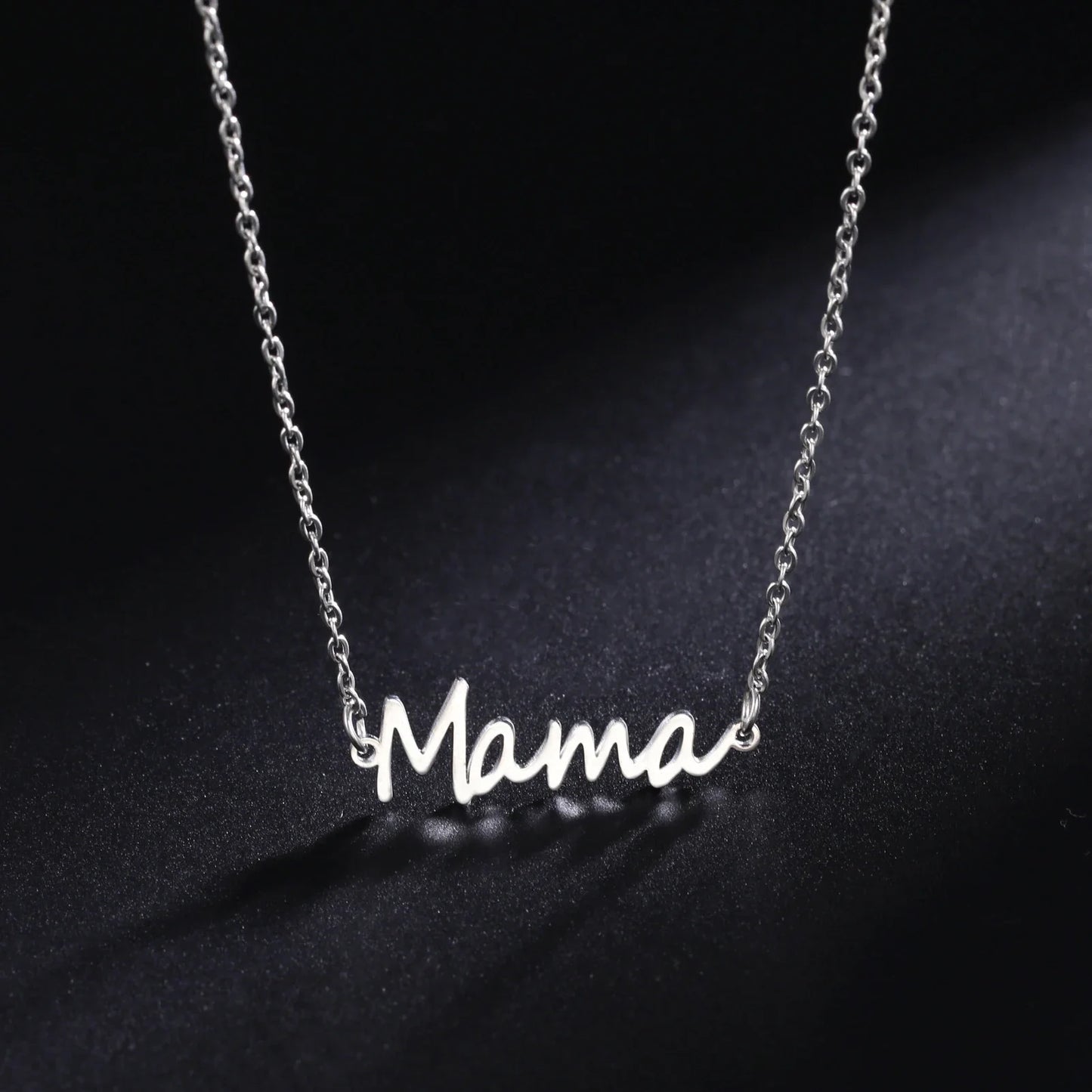 Skyrim Mama Letter Pendant Necklace for Women Stainless Steel Neck Chain Choker Trendy Family Jewelry Mother's Day Gift for Mom