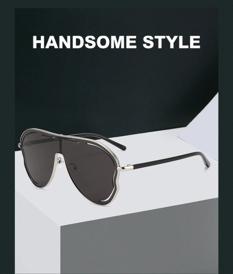 Oversized Hollow One-Piece Sunglasses Women Big Frame 2024 Luxury Brand Special-Shaped Sun Glasses For Ladies Eyewear Shades