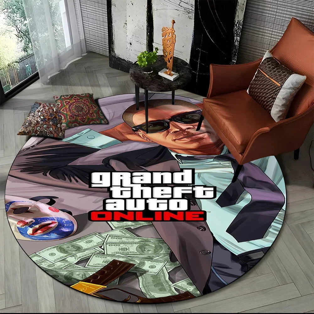 Grand Theft Auto Games GTA  Gamer Round Carpet Rug for Living Room Bedroom Child Playroom Decor,Pet Area Rug Non-slip Floor Mat