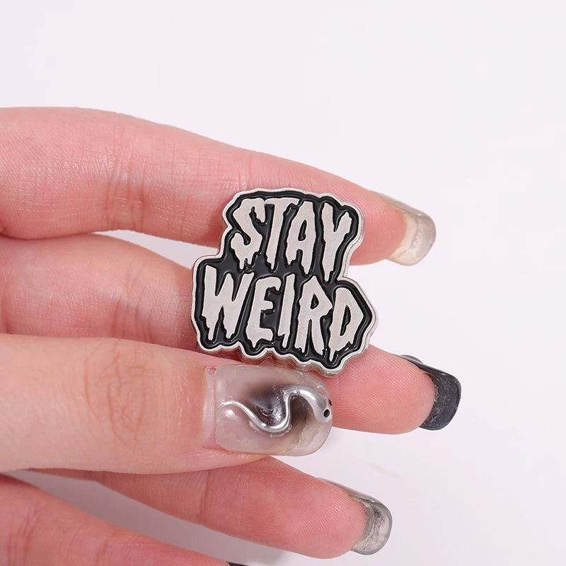 Stay Weird Enamel Pins Grunge Punk Emo Halloween Brooches Lapel Badge Black Gothic Accessories Goth Jewelry Gift