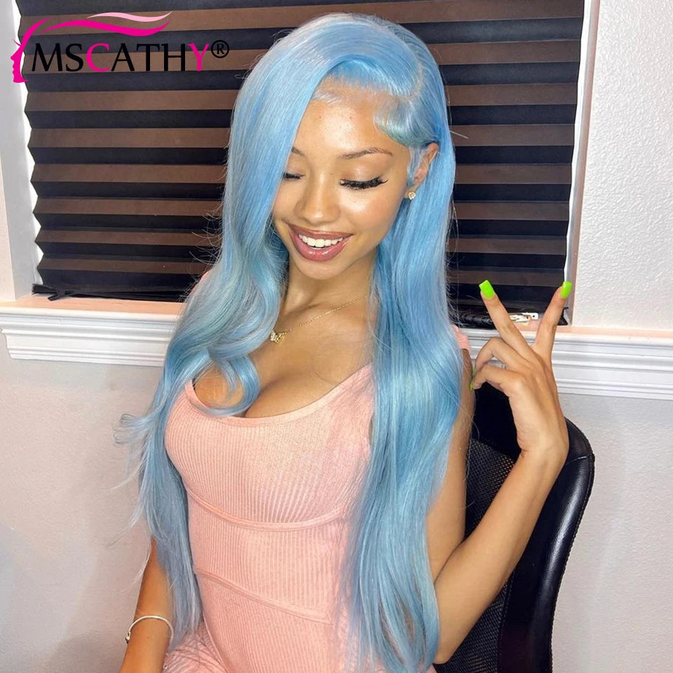 Blue Colored Lace Front Wigs For Women 13x6 Straight Light Blue Brazilian Human Hair Wigs 13x4 HD Transparent Lace Frontal Wig
