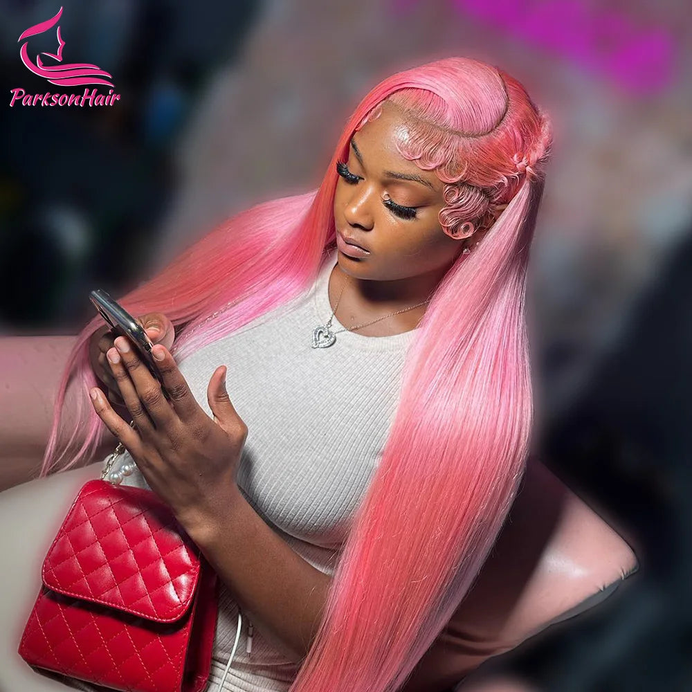 30 Inch Lace Front Wigs Human Hair Bone Straight Light Pink Brazilian Colored Wig 13x4 Lace Frontal Wig For Women Pre Plucked