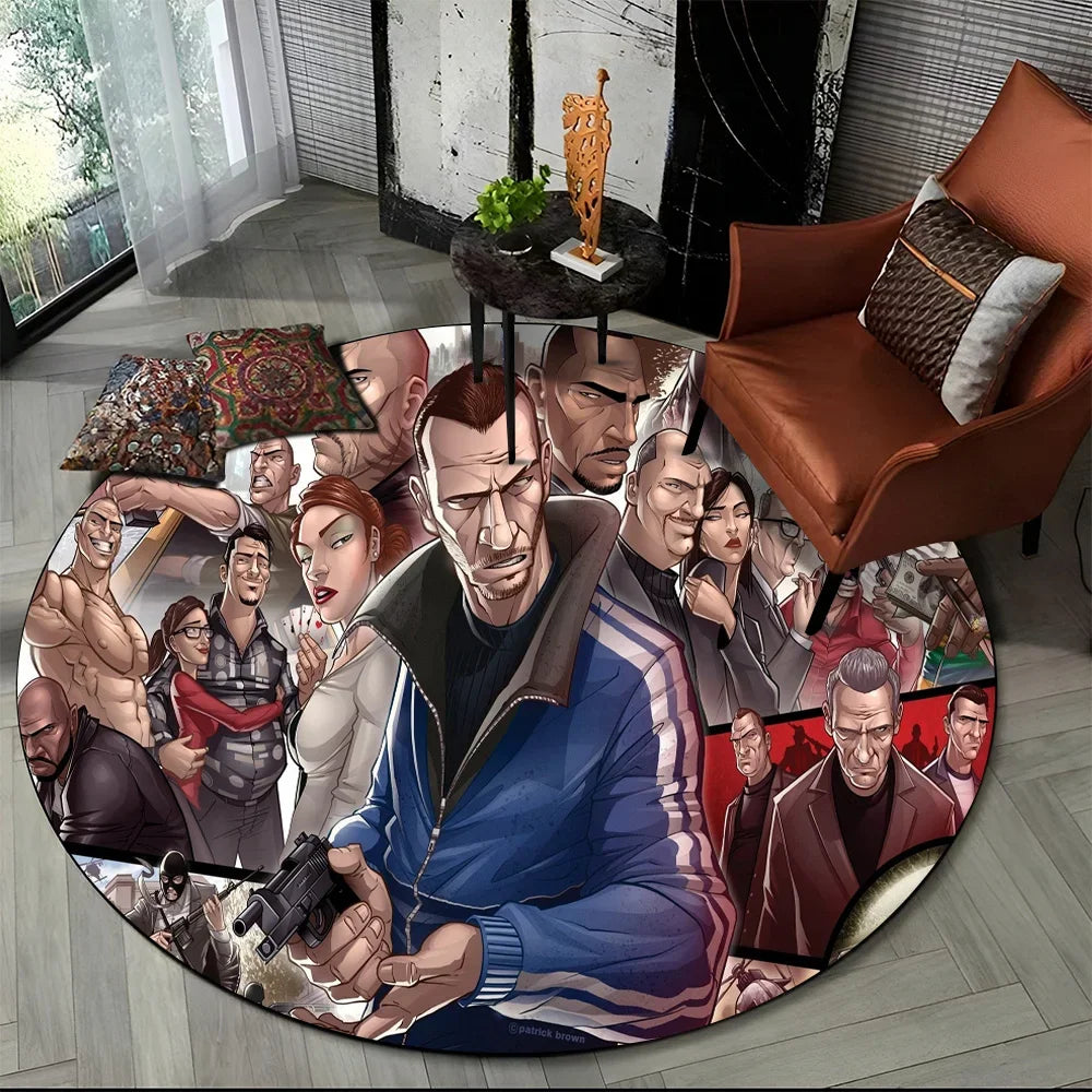 Grand Theft Auto Games GTA  Gamer Round Carpet Rug for Living Room Bedroom Child Playroom Decor,Pet Area Rug Non-slip Floor Mat