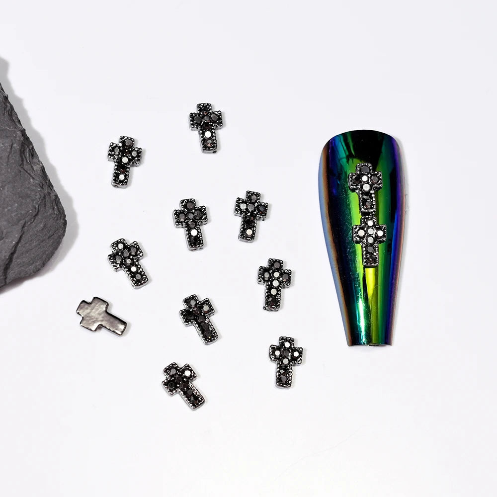 10pcs Bone Skeleton Halloween Nail Charms Scary Decoration Nail DIY 2023 Skull Cross Halloween Metal Nail Art Parts Gems