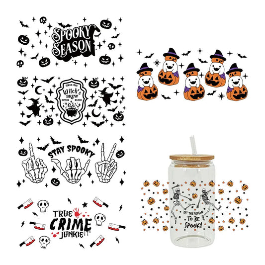 UV DTF Transfers Stickers, 16oz, Cup Wraps, Spooky Season, Halloween Printed for DIY Glass, Ceramic Metal Leather, Etc. D5736