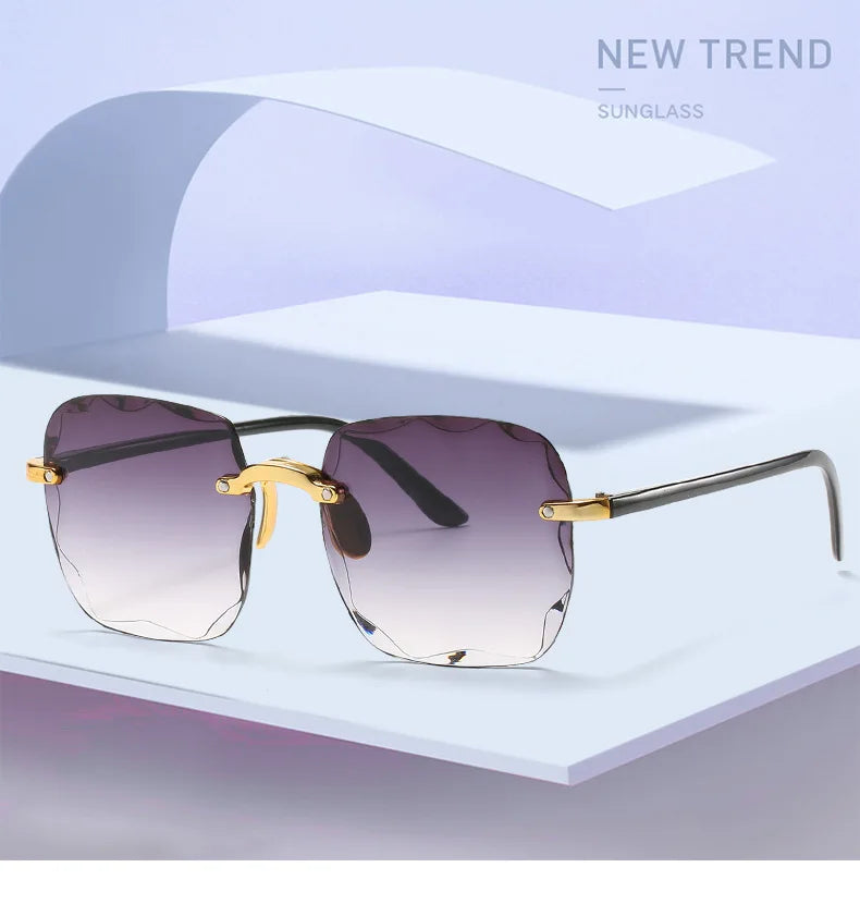 2023 New Rimless Women's Sunglasses Fashion Gradient Lenses Sun glasses Lady Vintage Alloy Legs Classic Designer Shades UV400