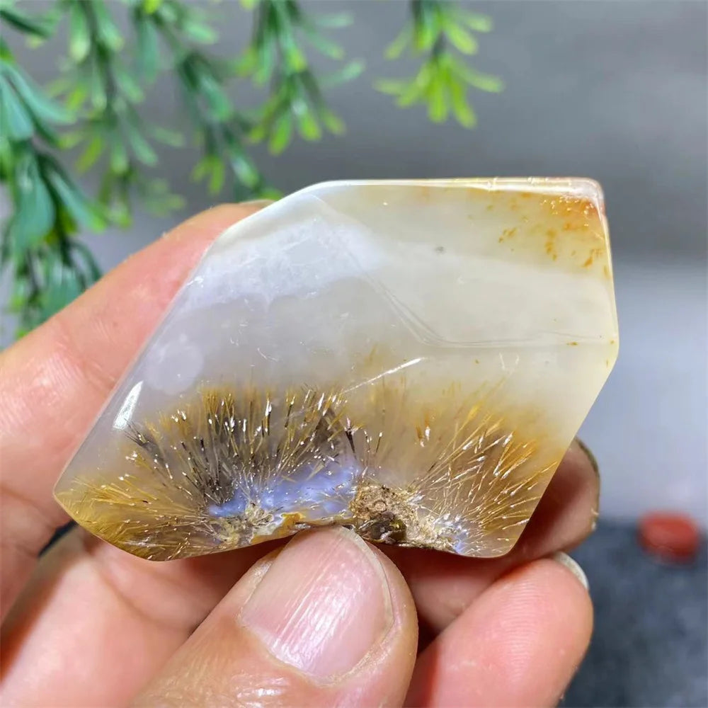 Crystal Natural Hair Agate Slab Polyhedron Quartz Minerals Home Decoration Stone Reiki High Quality Beauty Healing