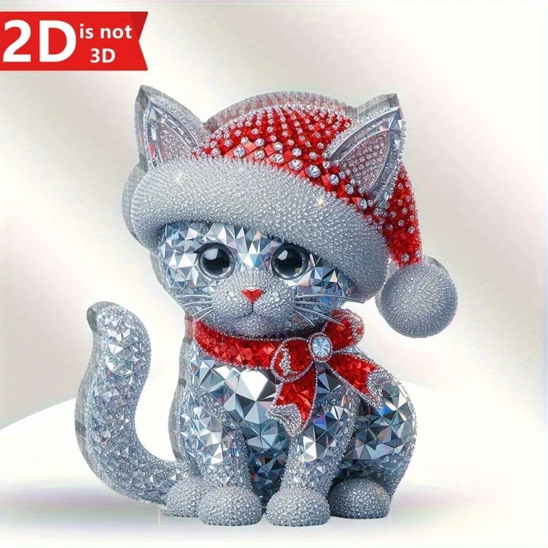 Christmas Crystal Cat Statue, Transparent Desktop Decoration, Perfect Gift for Birthdays & Graduations, Classic Holiday Ornament