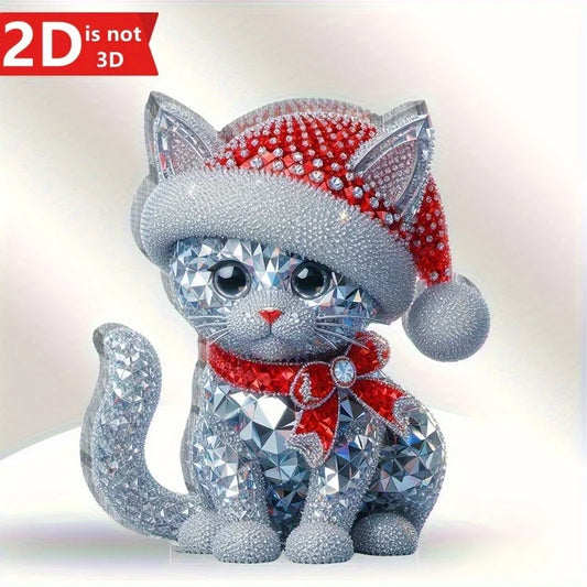 Christmas Crystal Cat Statue, Transparent Desktop Decoration, Perfect Gift for Birthdays & Graduations, Classic Holiday Ornament