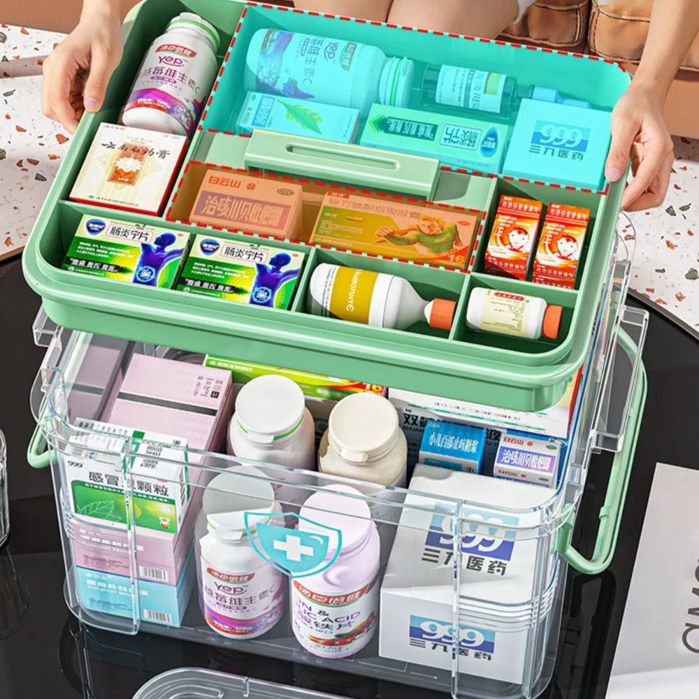 Household Medicine Box Large Plastics Simple Medical Kit Medical Care Drugs Storage Boxes Transparent Multi Layer Storage Box