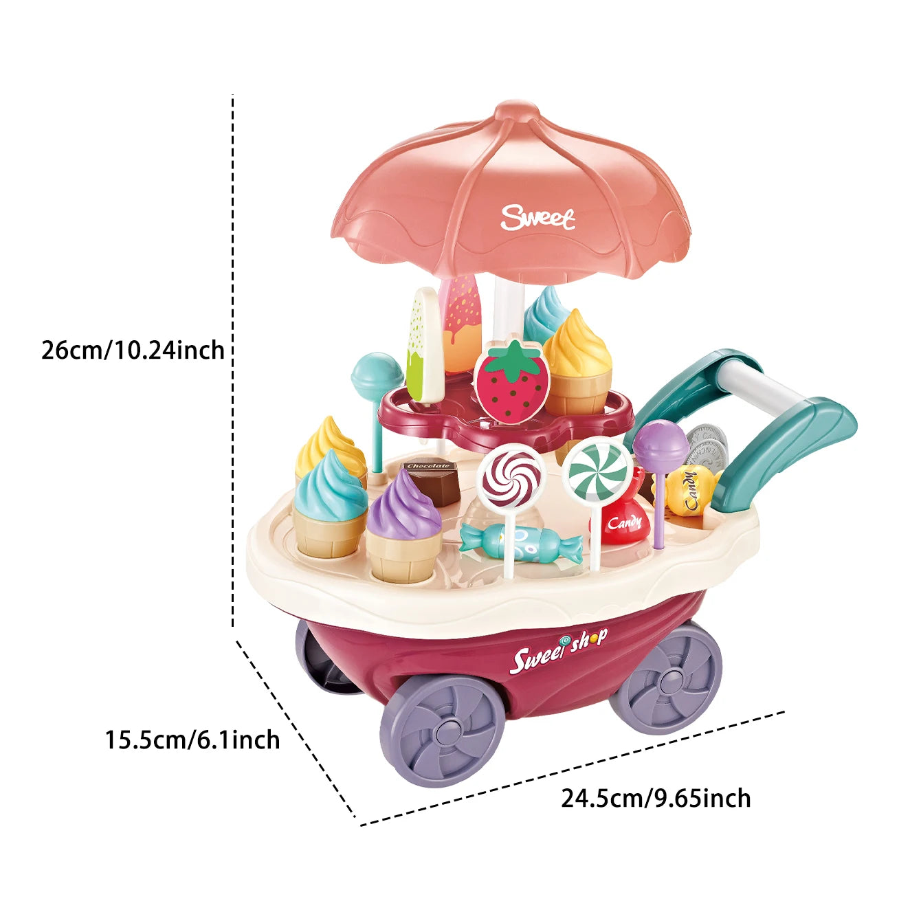 Family Play Children's Toys - Light and Music Mini Candy Dessert Cart with Storage Feature Toy Set