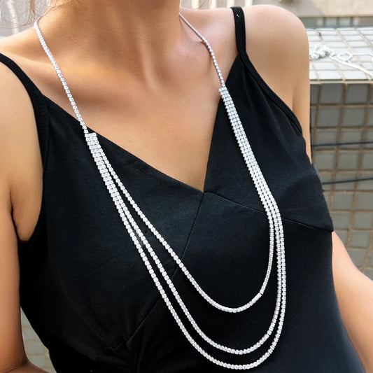 ThreeGraces Shiny Cubic Zirconia Multi Layered Long Sweater Chain Necklace for Women New Fashion Party Costume Jewelry PN203