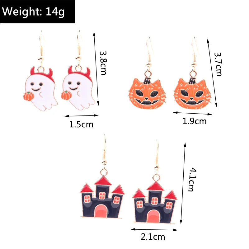 Aihua Fashion Halloween Earrings Enamel Ghost Skeleton Pumpkin Bat Spider Earrings For Women Halloween Night Party Jewelry Gifts