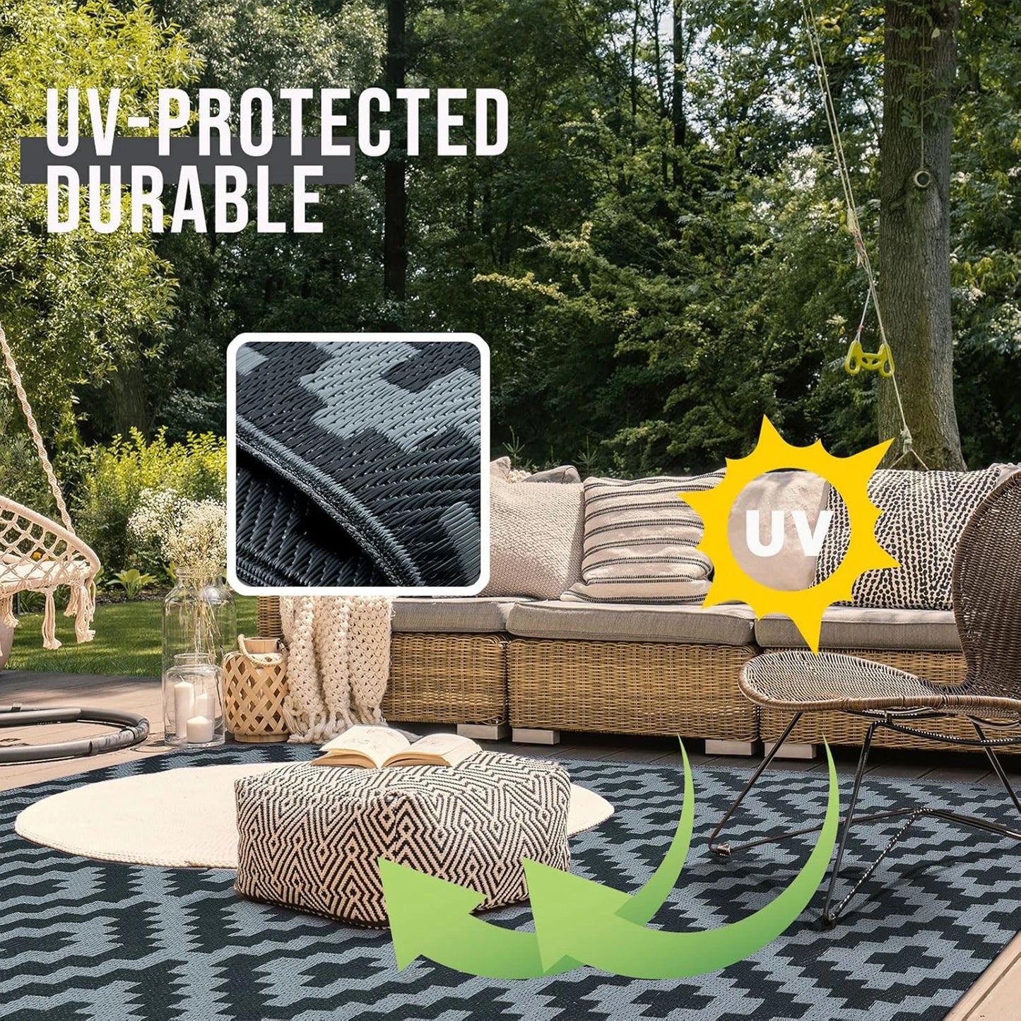 152x244CM Outdoor Rug for Patio Waterproof Anti-slip Plastic Straw Garden Mat Carpet UV Resistant Rugs for Camping Beach Picnic