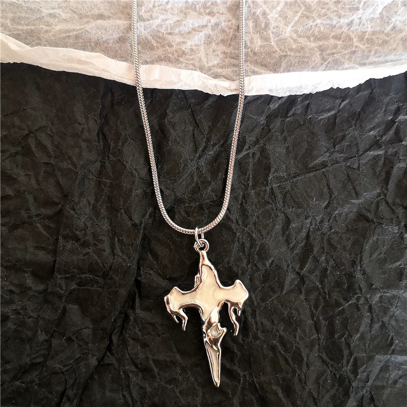 Goth Irregular Heart Cross Vortex Pendant Snake Rope Chain Necklace For Women Men Grunge Y2K 90s Punk Halloween EMO Accessories