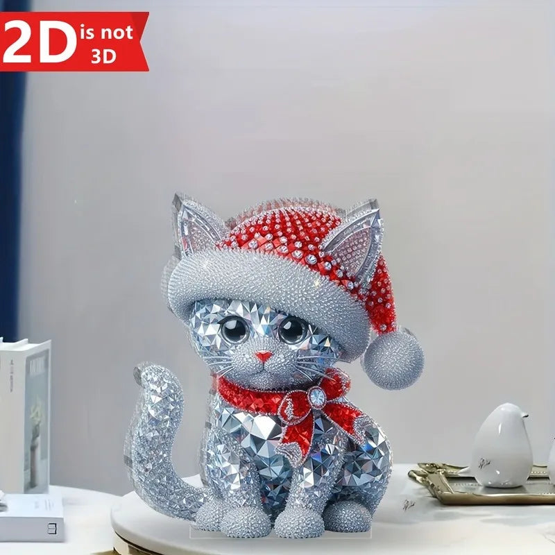 Christmas Crystal Cat Statue, Transparent Desktop Decoration, Perfect Gift for Birthdays & Graduations, Classic Holiday Ornament