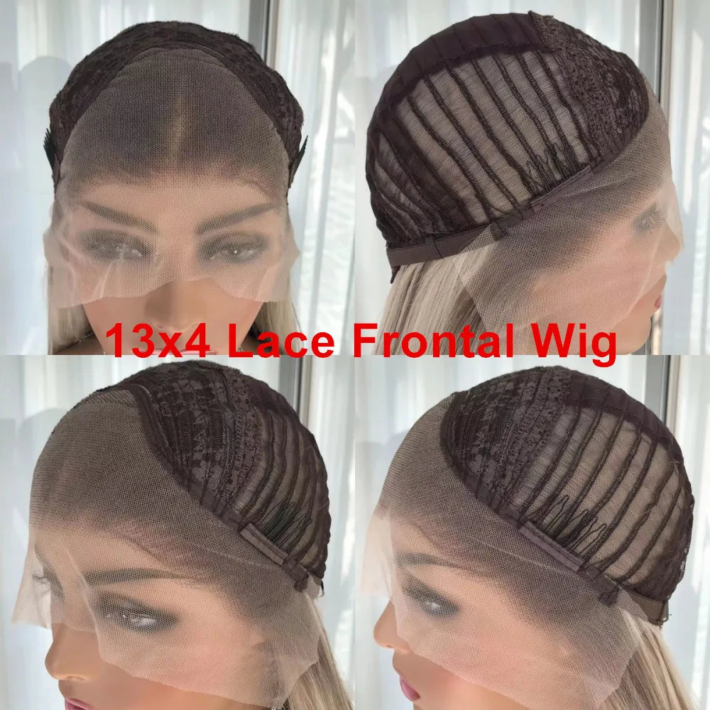 Lace Front Wig Straight Ombre Blonde Synthetic Lace Wig for Women 13x4 Lace Frontal Pre plucked Heat Resistant Fiber Hair