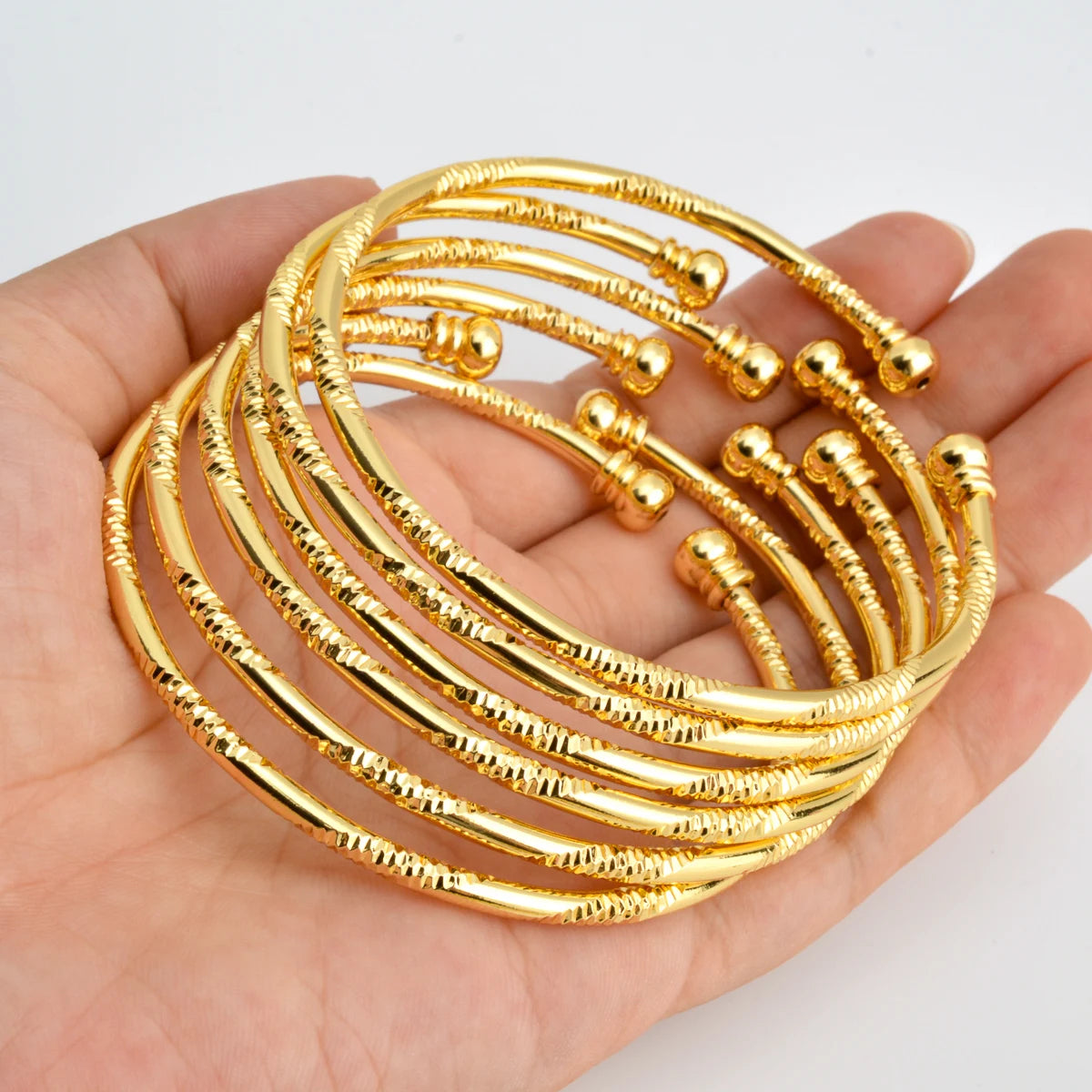 6Pcs/Set Dubai Bangles Set For Women Indian Africa Lady Jewelry Ethiopian Gold Color Cuff Bangles Wedding Bride Jewelry Gift