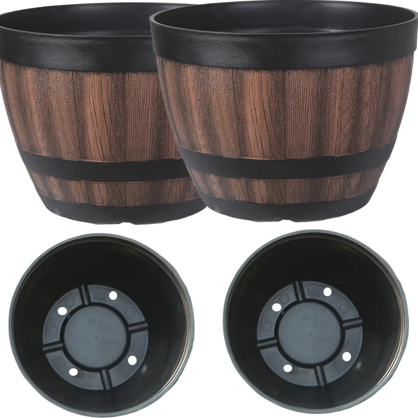 Retro whiskey barrel planter, resin striped garden flower pot with