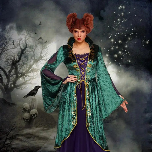 Women Hocus Pocus Winifred Sanderson Womens Cosplay Costume Dress Velvet Halloween Carnival Costumes For Adult Women S-3XL