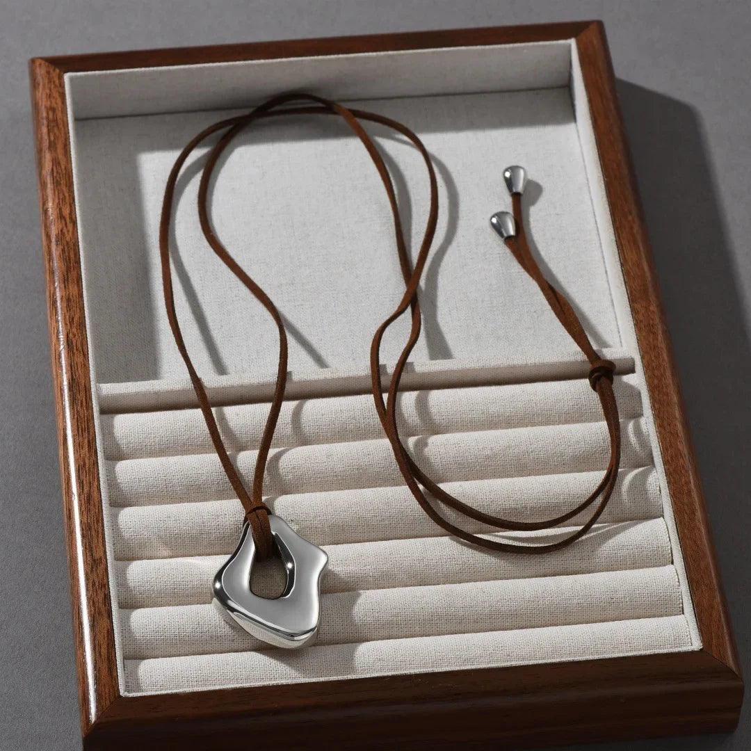 2025 Europe Adjustable Rope Geometric Silver Color Pendant Sweater Chain Necklace Woman Fashion Jewelry Trend