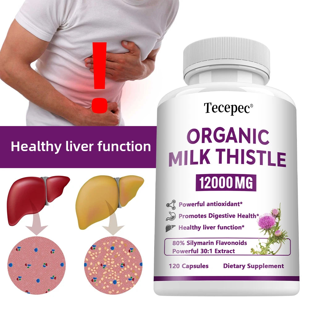 Milk Thistle Capsules - Liver Health, Cardiovascular Protection, Antioxidant Detox Support Promotes Digestive Health