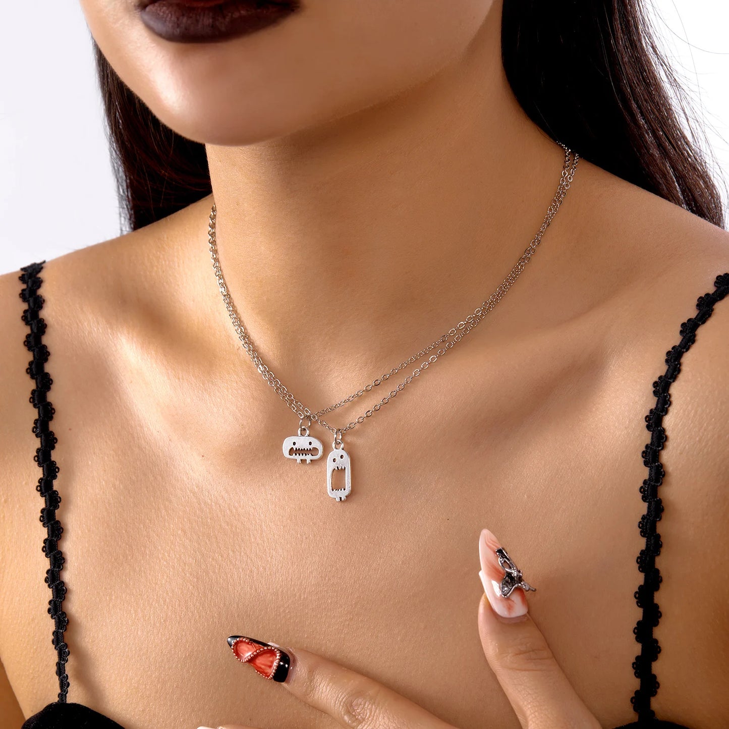 Cute Cartoon White Ghost Dangle Earrings for Women Trendy Creative Funny Monster Earrings Necklace Halloween Jewelry Accessories