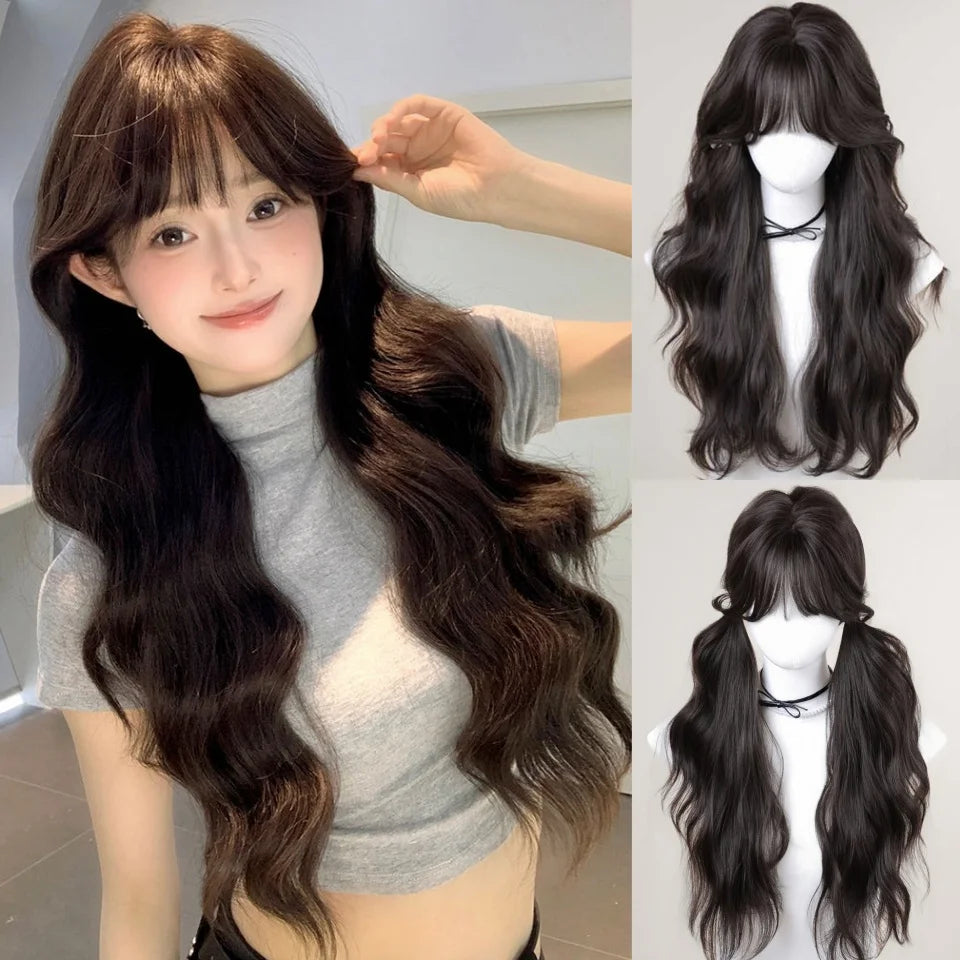Synthetic Short Lolita Cosplay Christmas Halloween Bob Brown Blonde LM Wig With Long Curly Ponytail Natural Fake Hair for Women